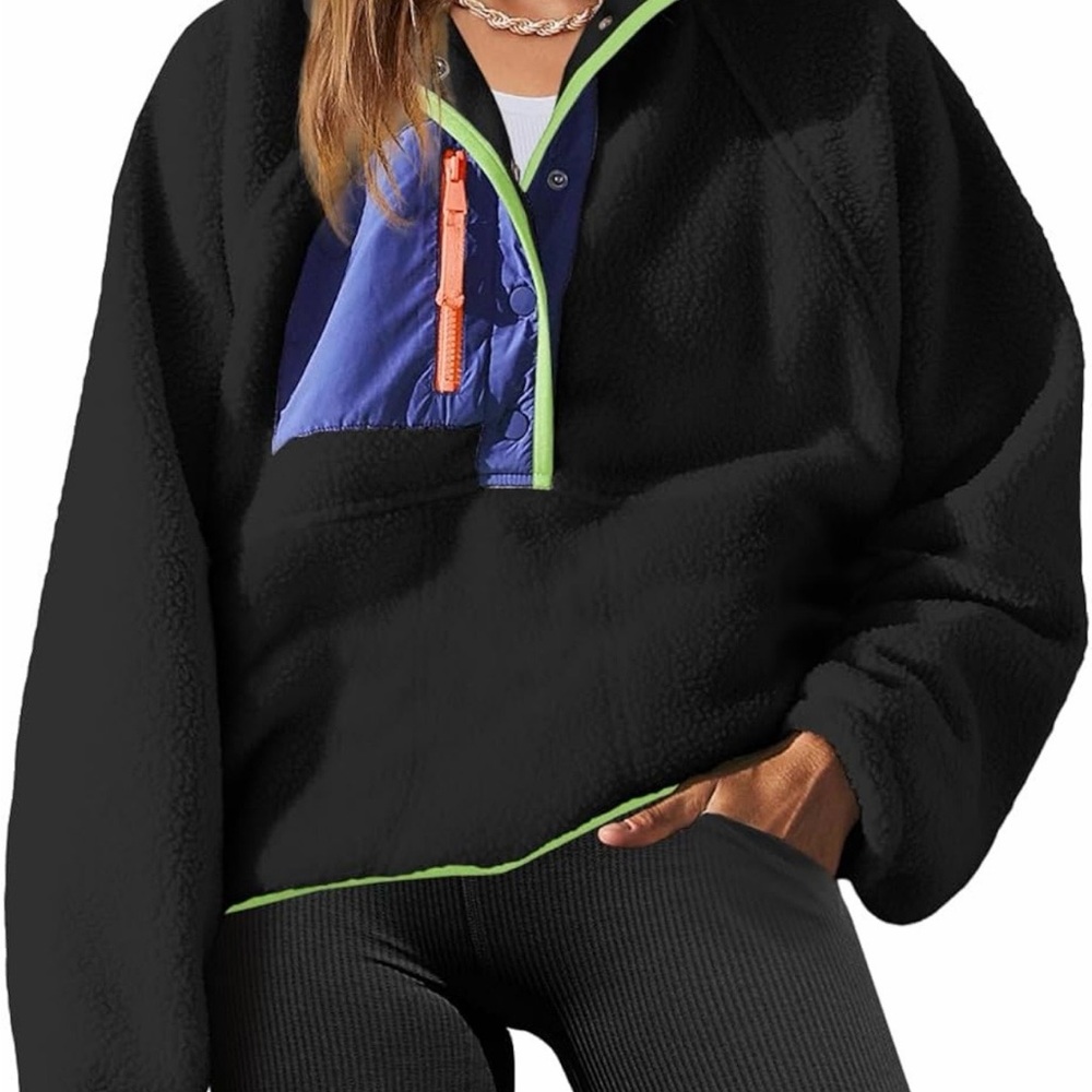 Amazon Women's Black and Blue Teddy Jacket